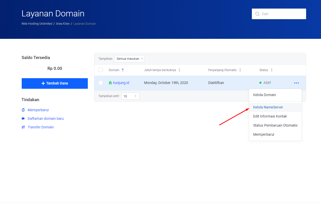 Cara Mengubah Nameserver Domain di DewaBiz