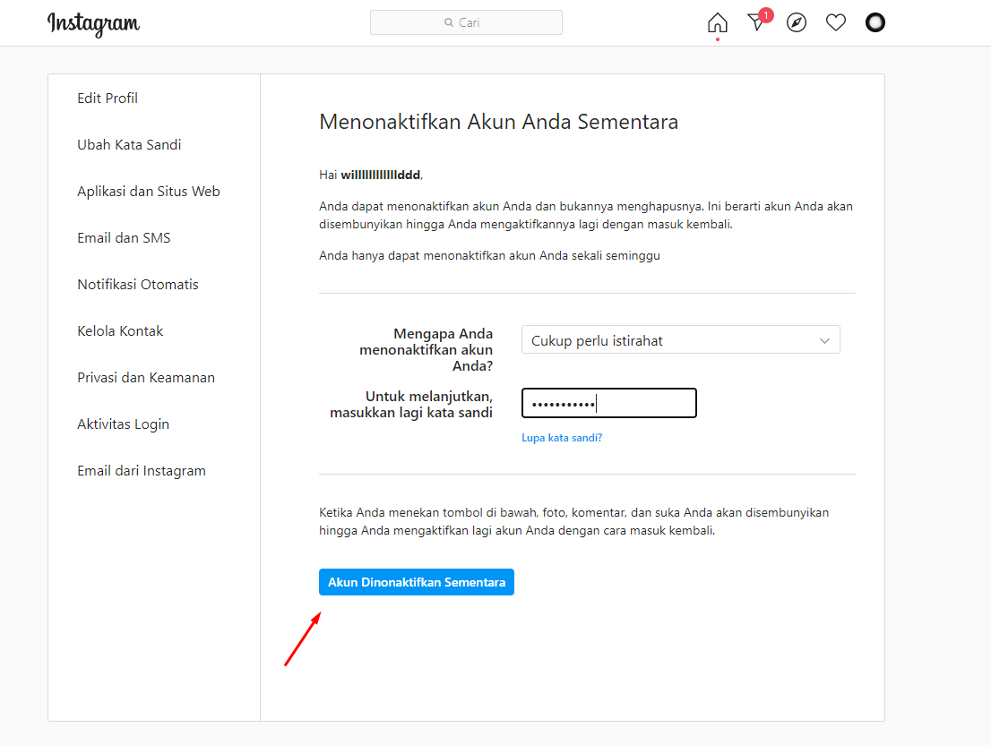 Cara Menonaktifkan Instagram Sementara