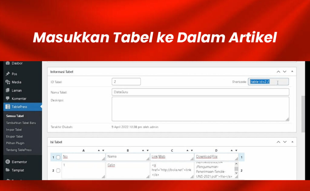 cara membuat table di WordPress