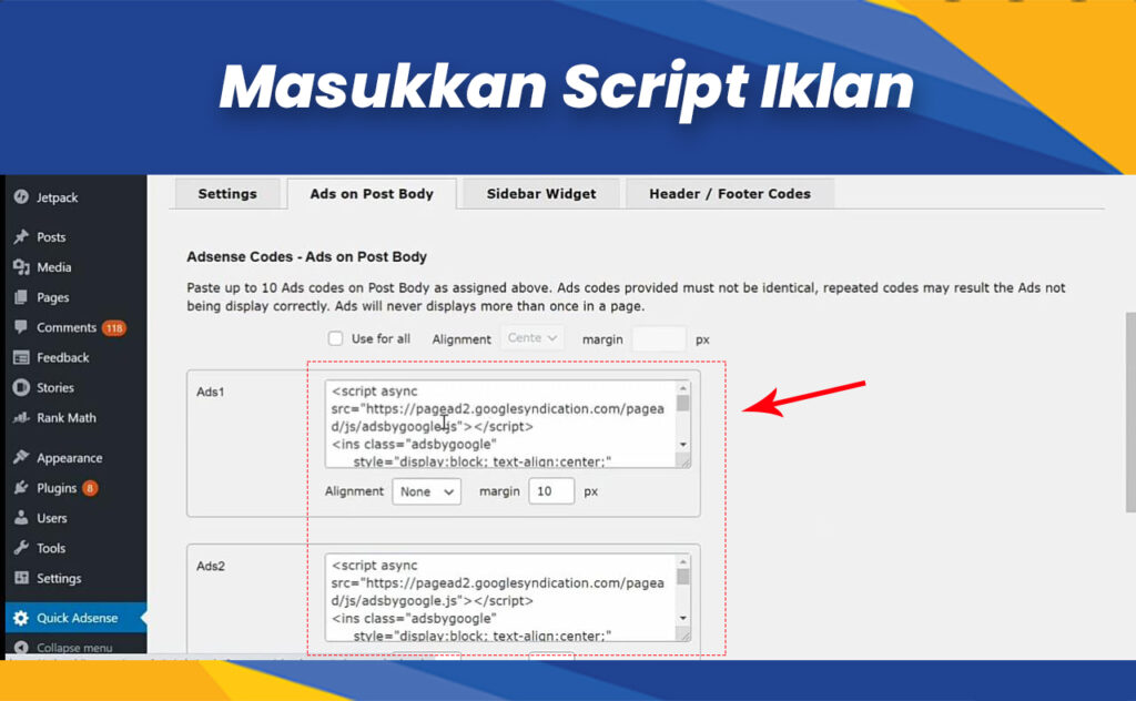 cara pasang iklan di tengah artikel wordpress